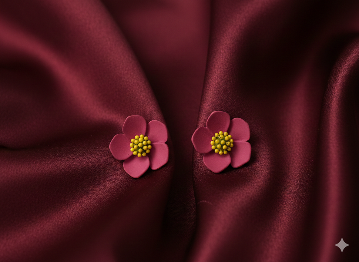 Matte Pink Flower Stud Earrings