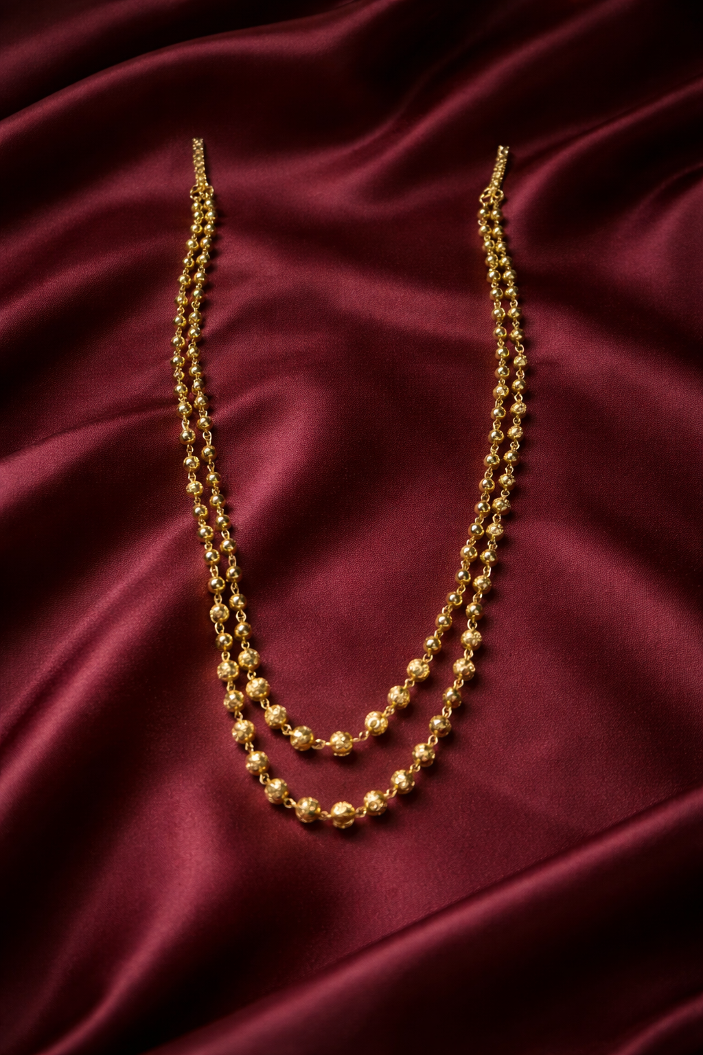 Two-Layer Gold Bead Mala Necklace