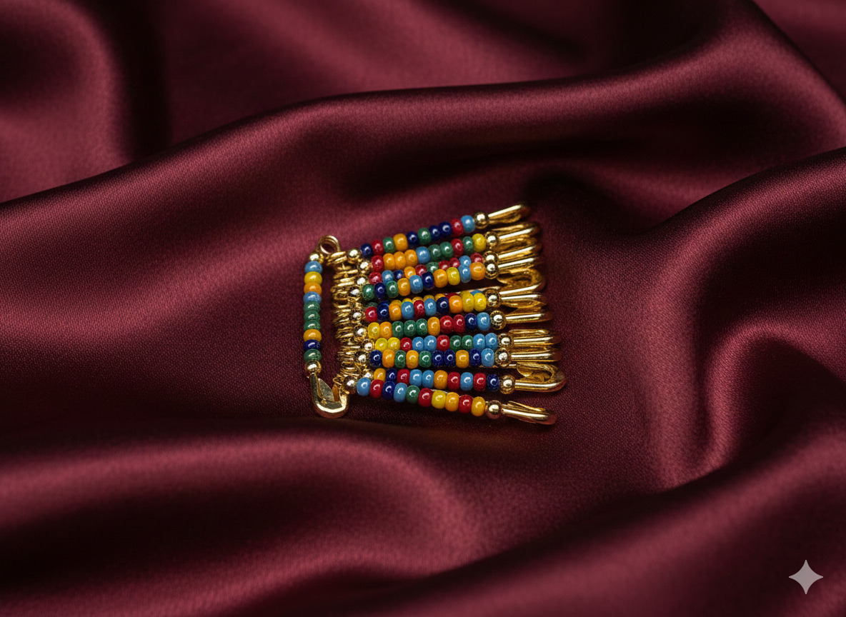 Multicolor Beaded Gold-Plated Saree Pin