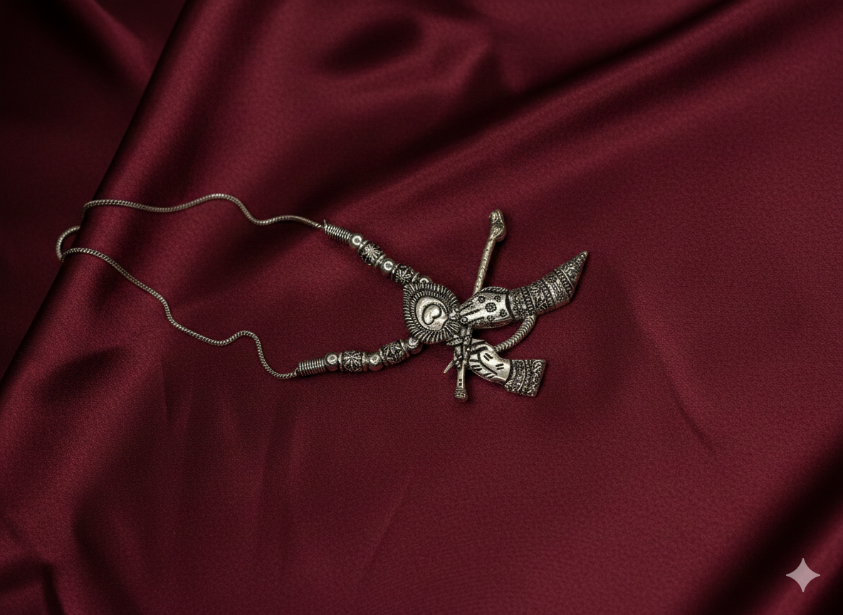 Oxidized Silver Flute Pendant Necklace