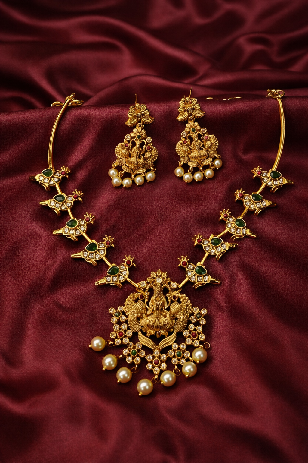 Gold-Plated Peacock Guttapusalu Necklace Set