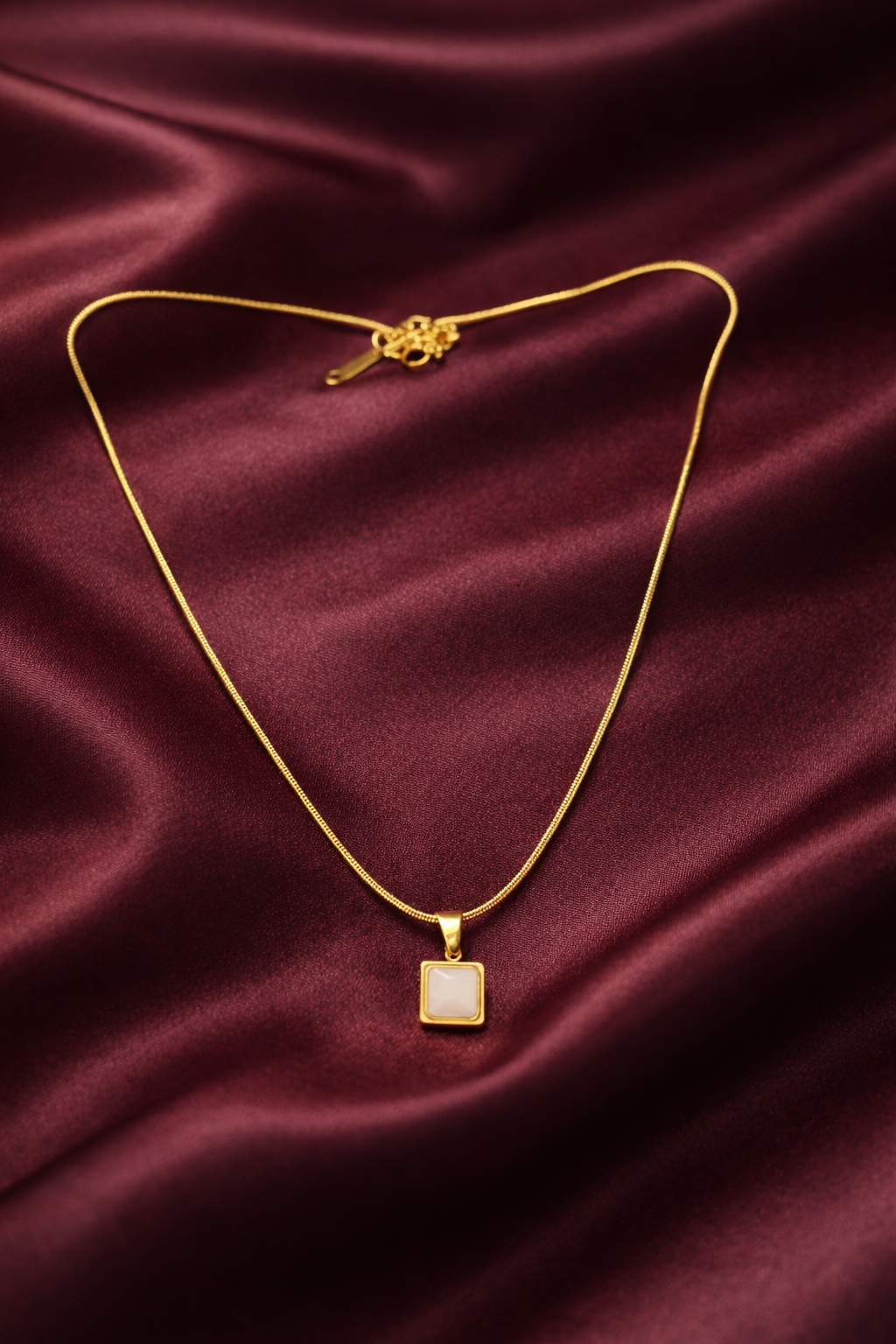 Anti tarnish Snake Chain with Square White Pendant