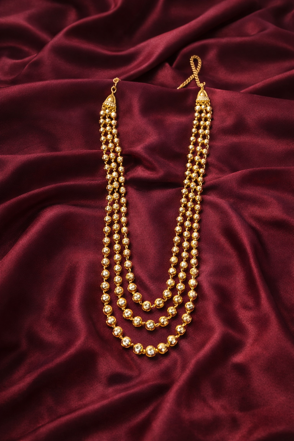 3-Layer Traditional Gold Plated Micro Bead Mala Necklace for Women