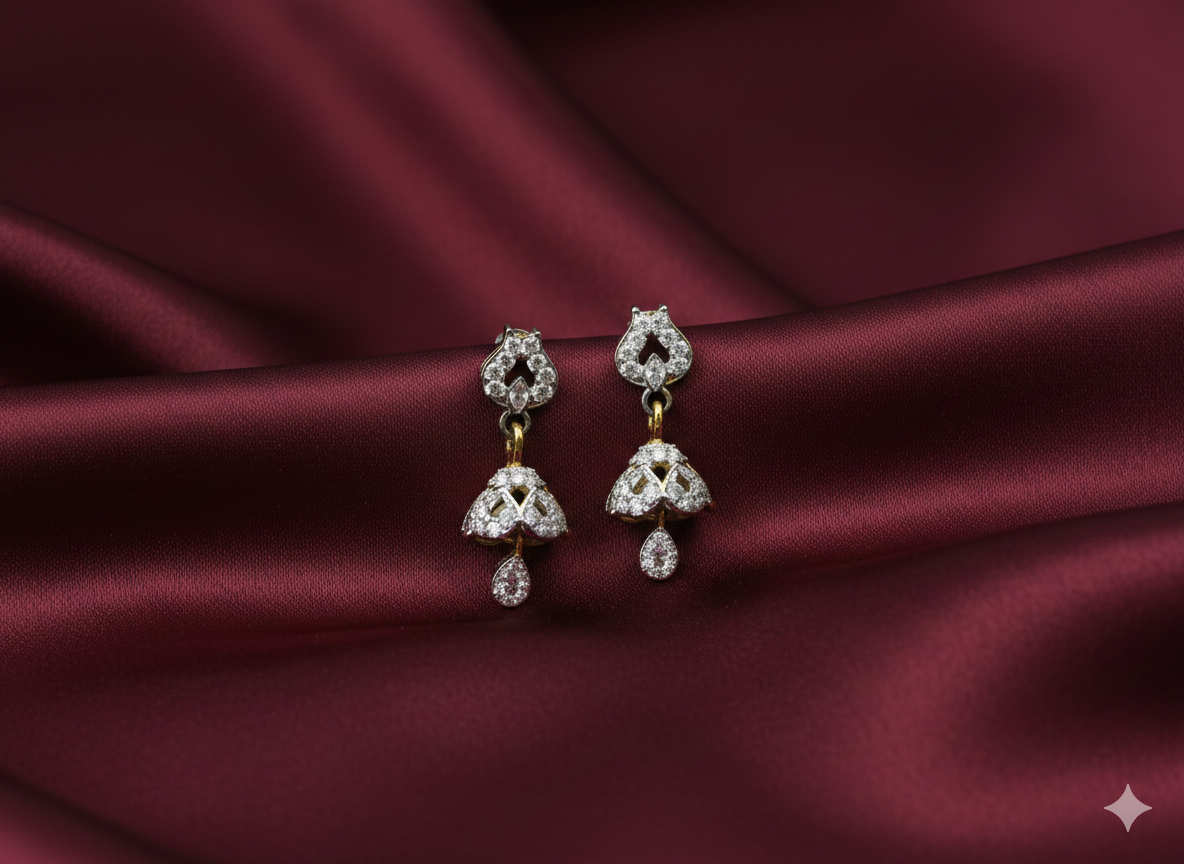 Silver Finish American Diamond Jhumka Earrings for Party Wear