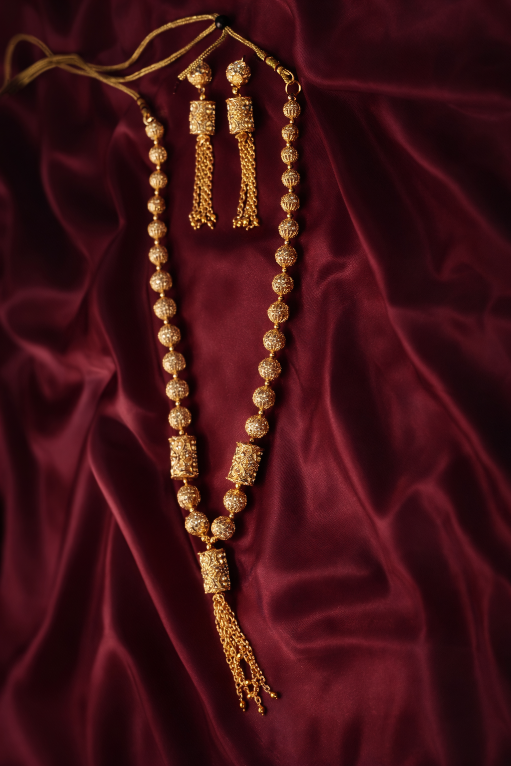 Antique Gold-Plated Beaded Mala Necklace