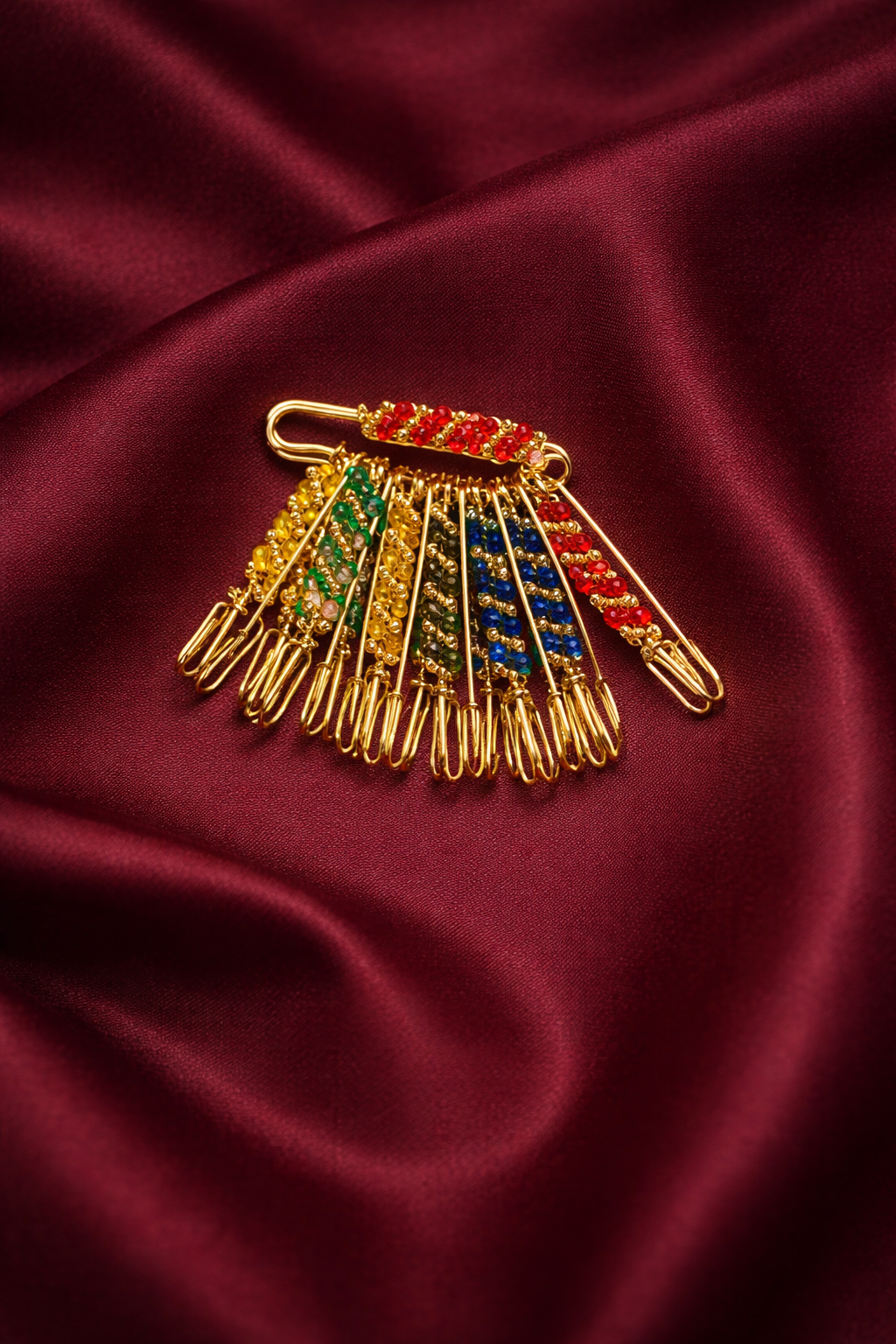 Gold-Plated Multi-Color Saree Pin