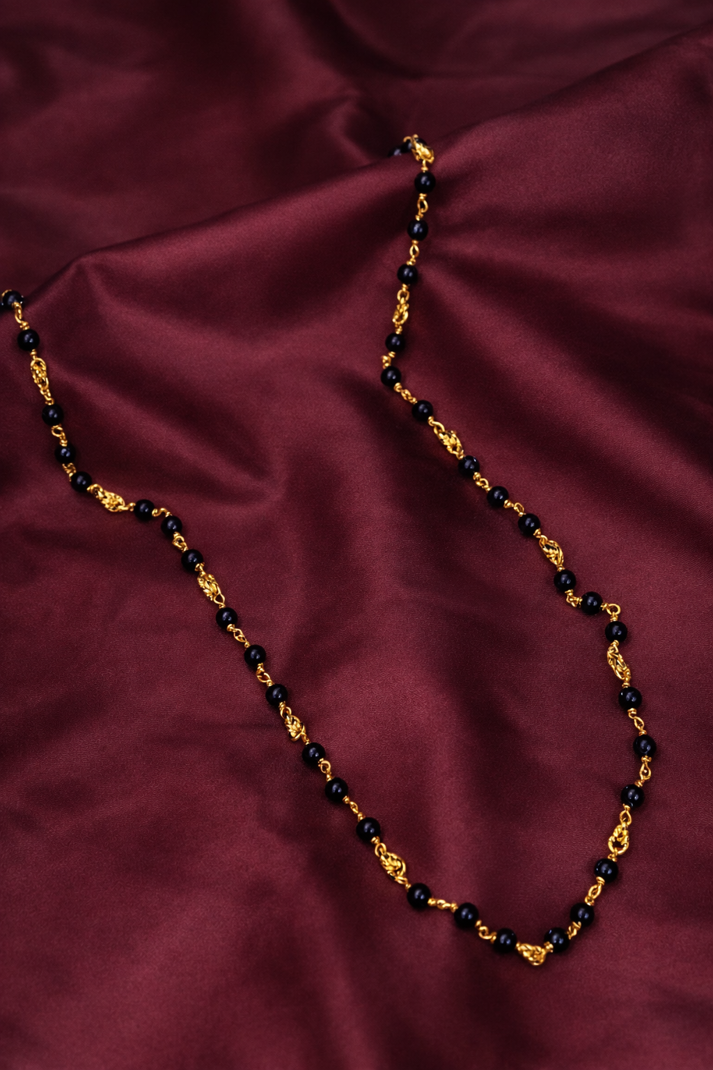 Gold Plated Black Bead Mala Necklace