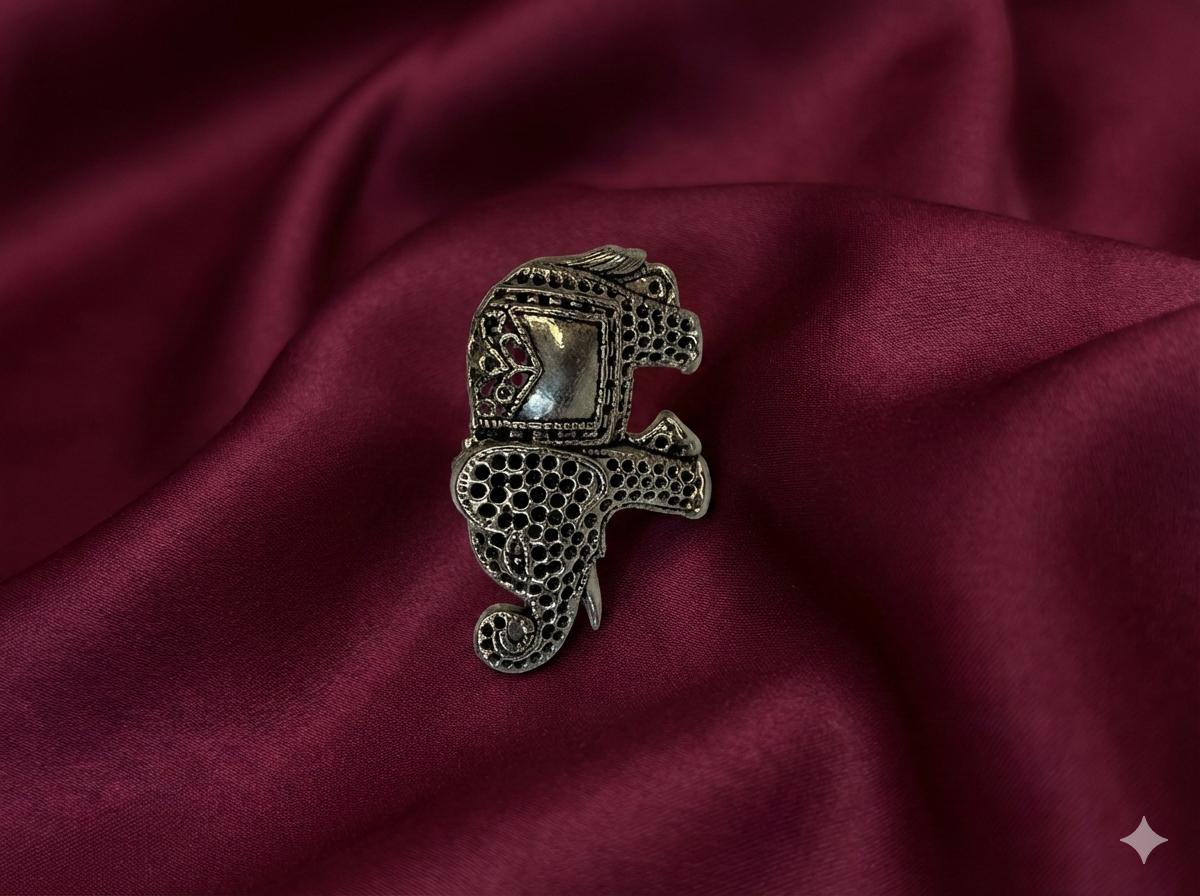 Silver Oxidized Elephant Adjustable Finger Ring
