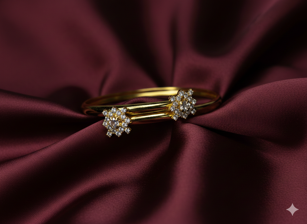 Gold Plated Floral Cuff Bangle Bracelet