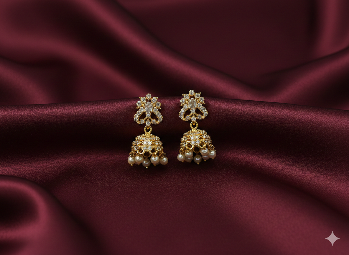 Gold Tone White Stone Jhumka