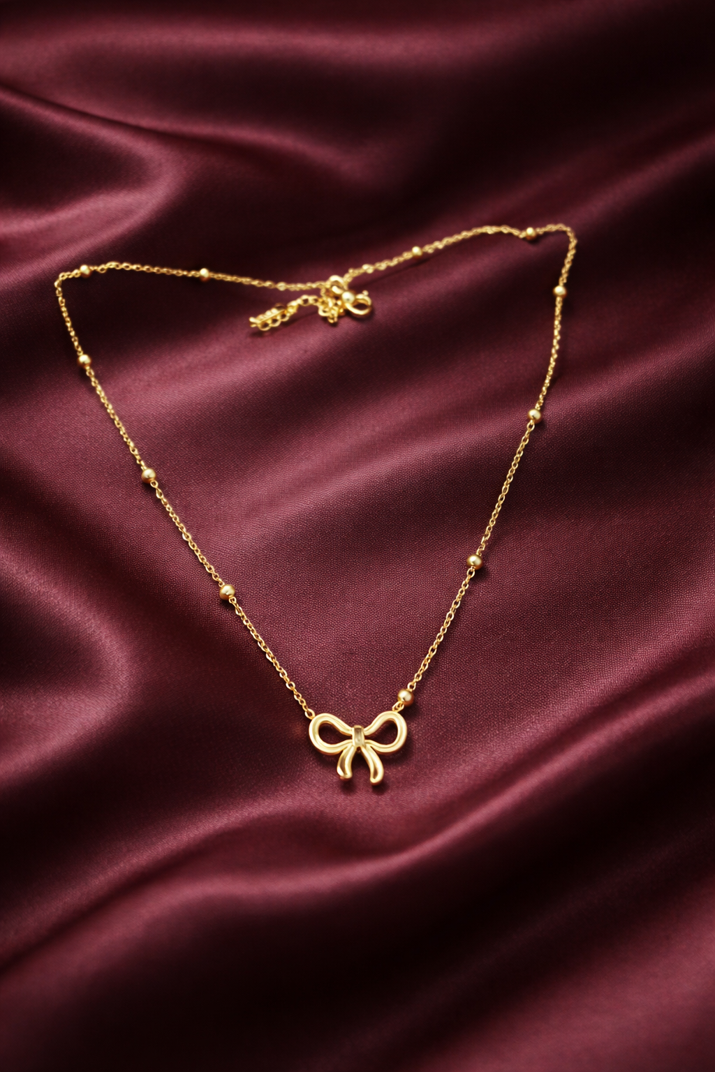 Anti Tarnish Gold-Tone Bow Pendant Necklace