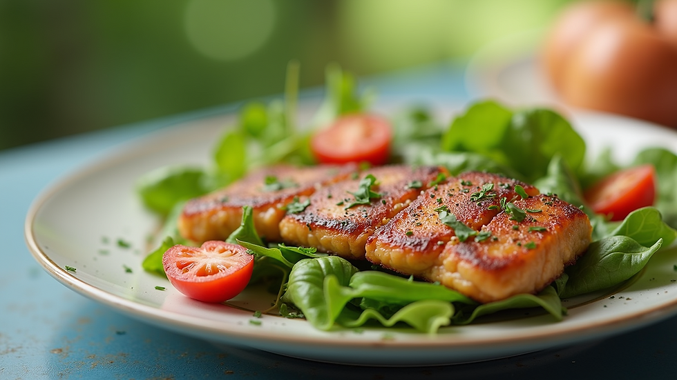 Close-up view of a healthy meal with fresh vegetables and lean protein