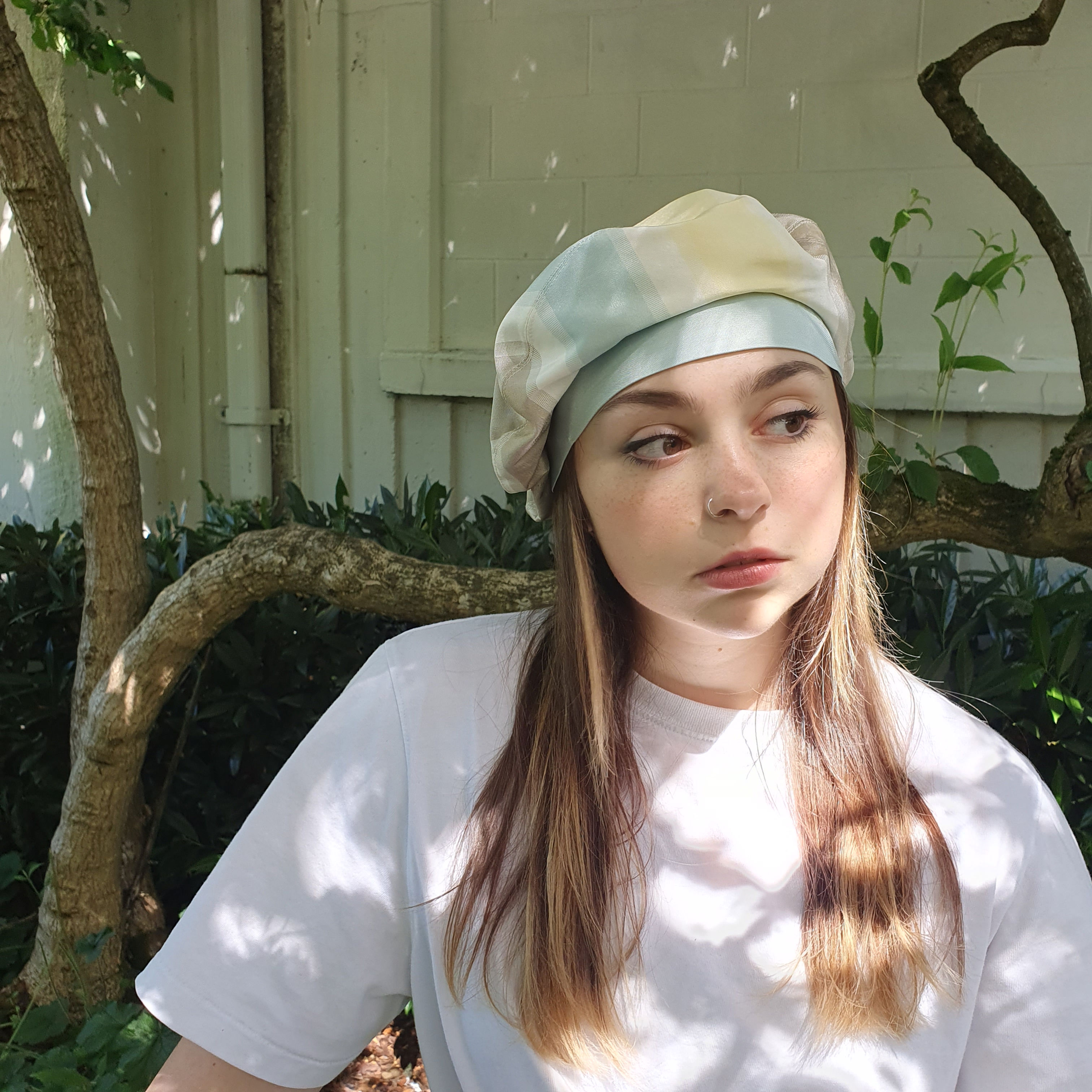 Pastel Silk Taffeta Women's Striped French Sailor Style Beret