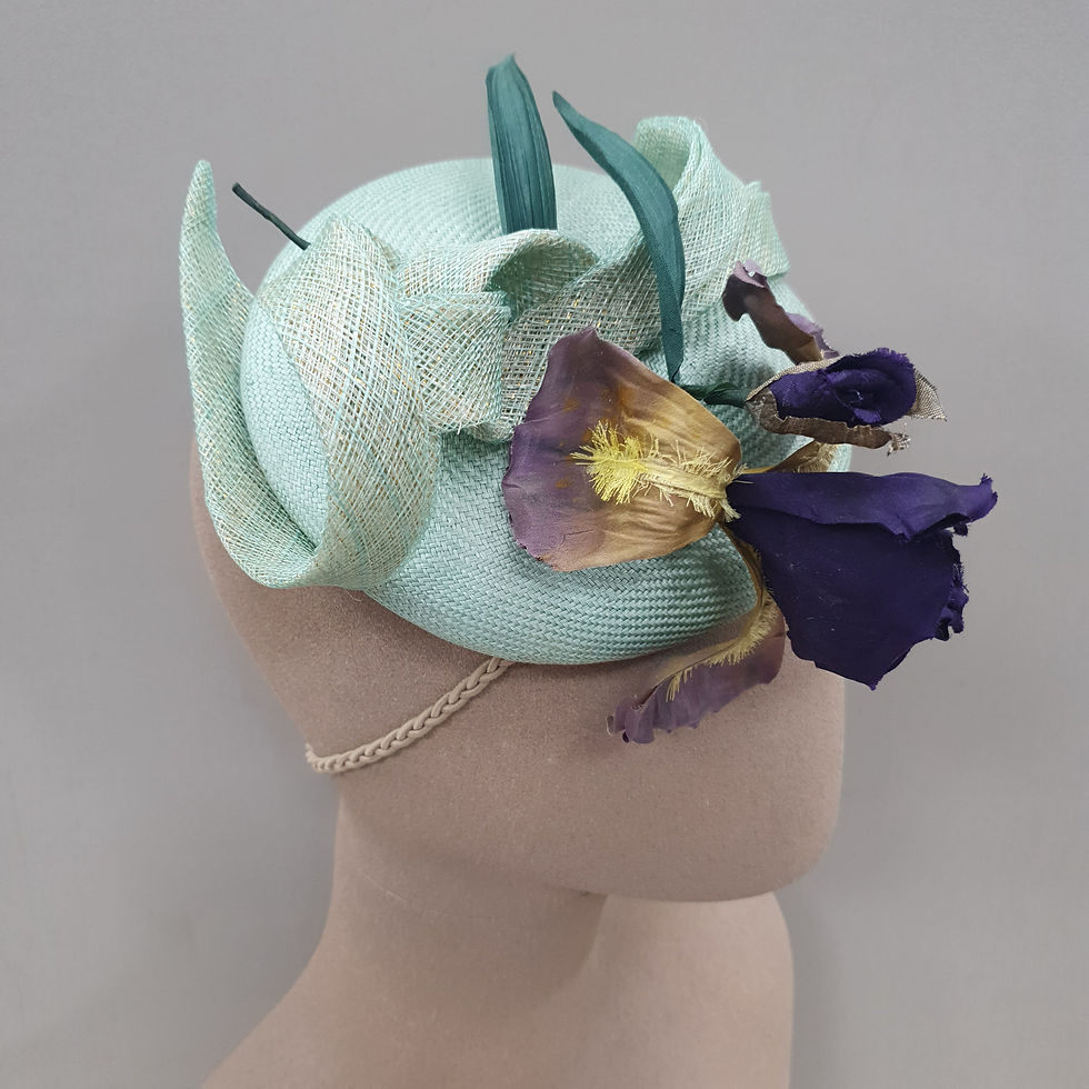 Thumbnail: Vintage Parasisal Straw Mini Beret with Handmade Iris