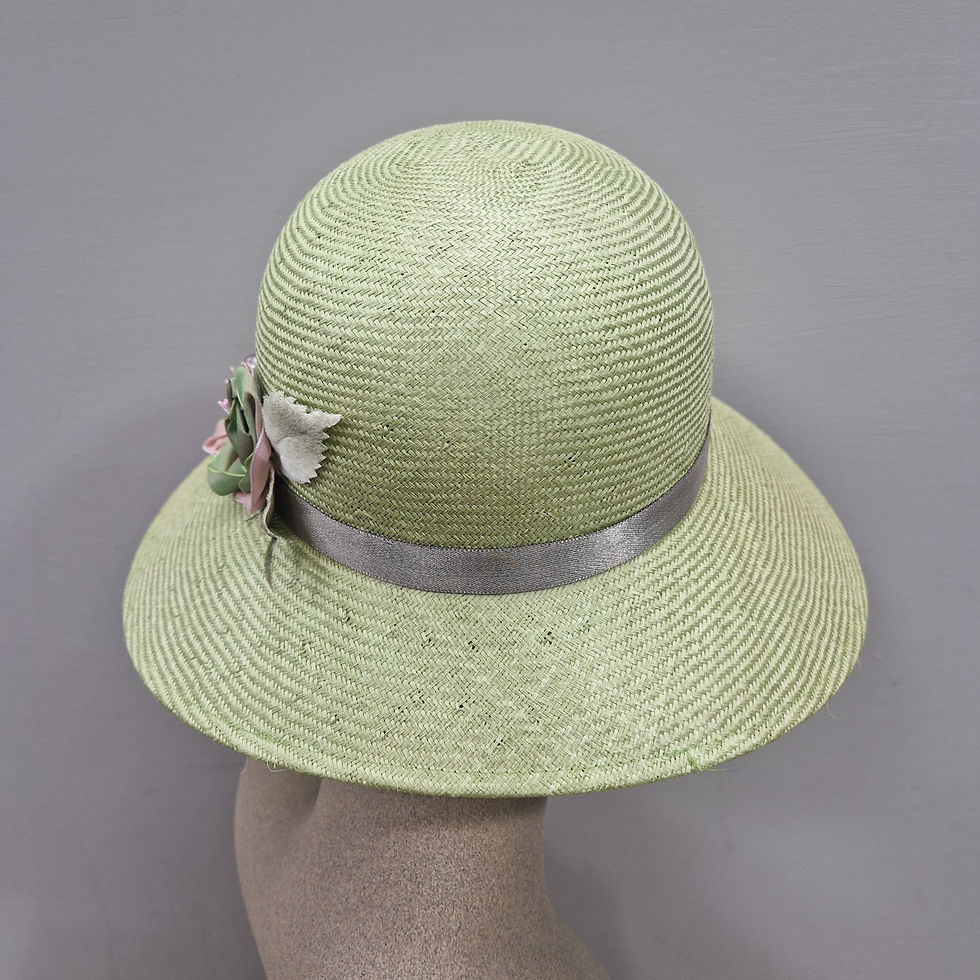 Thumbnail: Wide Brimmed Flapper Hat with Handmade Ribbon Flowers