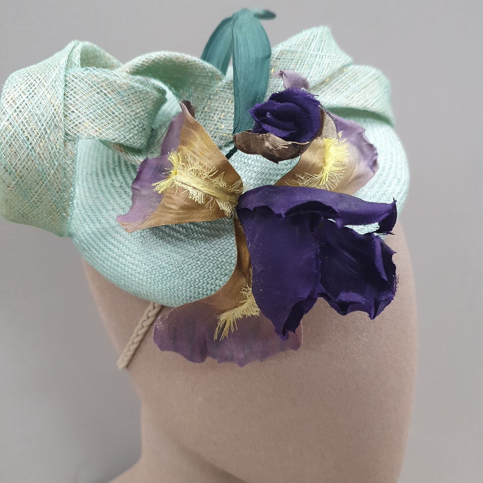 Thumbnail: Straw Cocktail Hat with Handmade Silk Iris