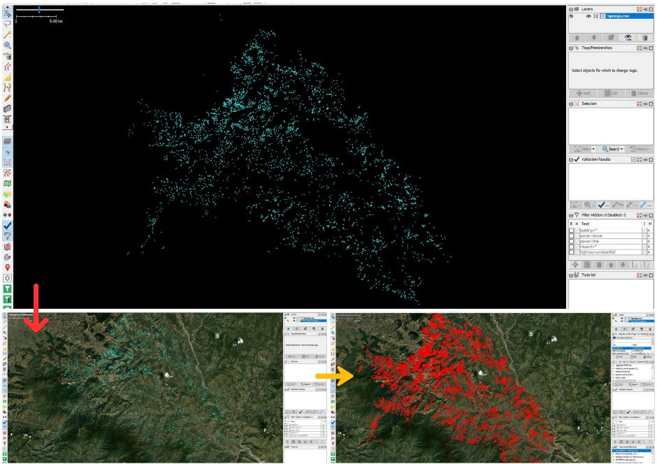 Figure 4: Loading data on JOSM along with basemap.