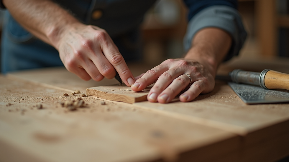 Close-up of carpenter working on custom wooden furniture
