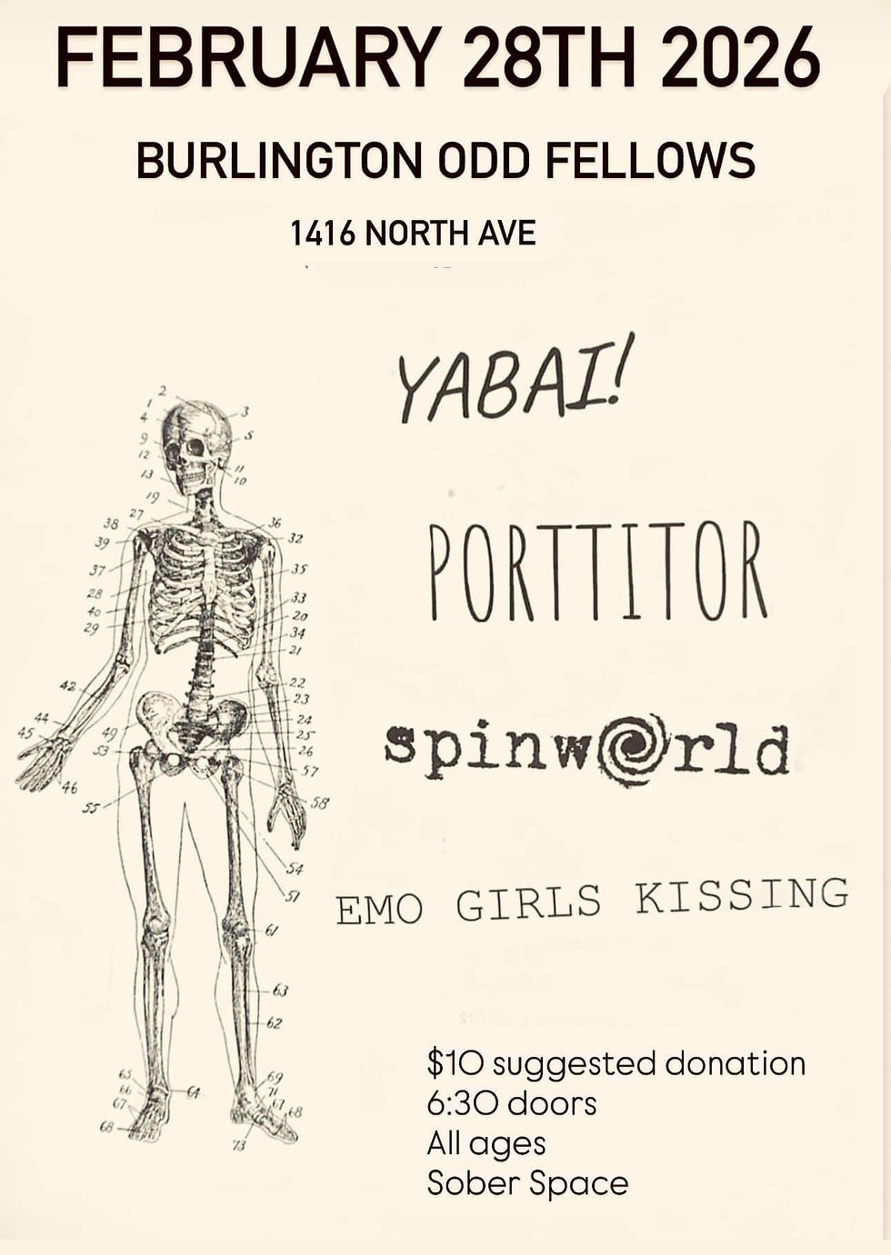 LIVE MUSIC! Spinworld, Yabai!, Porittor, Emo Girls Kissing