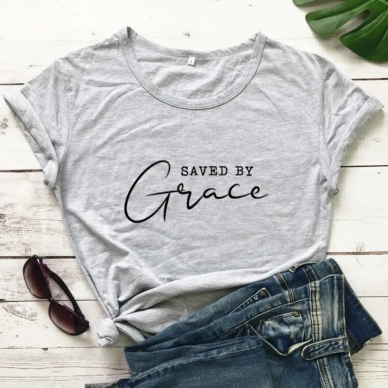 Thumbnail: Saved By Grace T-shirt Women Religious Christian Top Tee Shirt Casual Jesus Fait