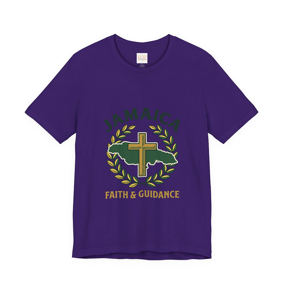 Thumbnail: Jamaica Faith & Guidance cross design Unisex T-Shirt Jamaica map laurel emblem 