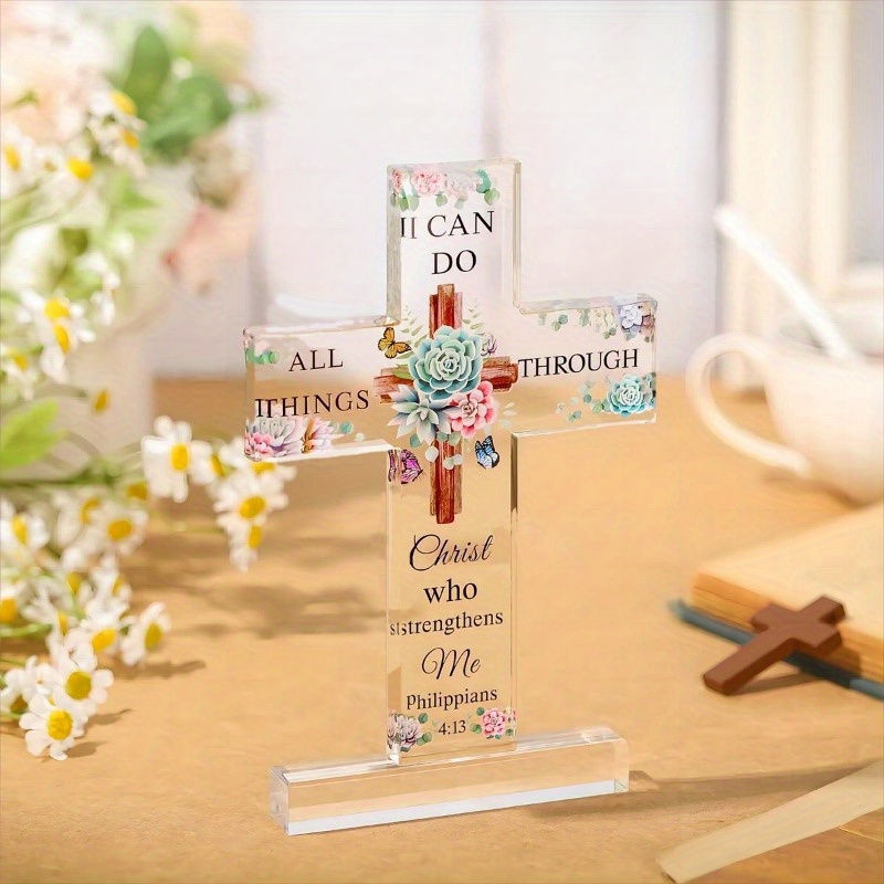 Thumbnail: Christian Standing Cross (Acrylic) –  Inspirational Home Decor Gift