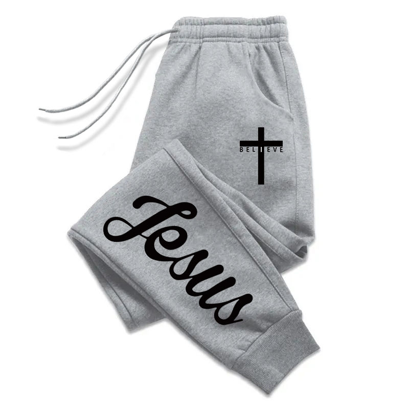 Thumbnail: Jesus Cross Men's Sweatpants Solid Color Drawstring Long Pants Daily Casual