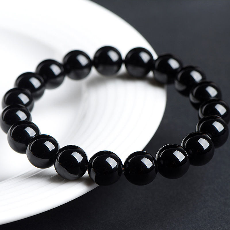 Nature Onyx Bracelet With Stone Shiny Black Obsidian