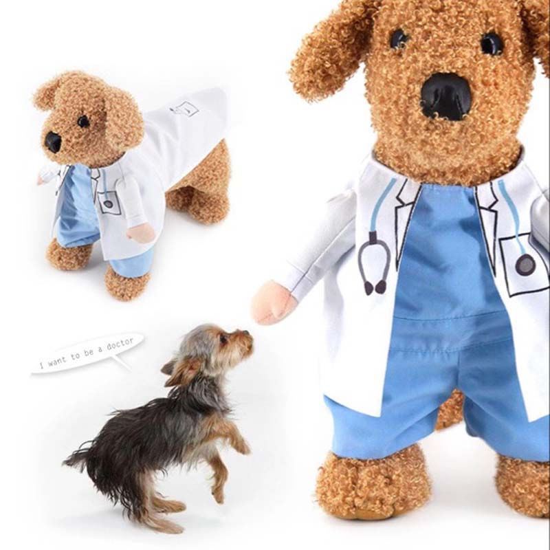 Pet Clothes Cat Dog Cosplay Doctors Costume Puppy White Gown Funny Coat Party Dr