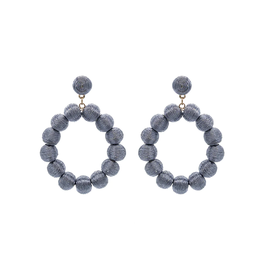 Hematite Woven Ball Oval Earrings - NARRATIVES THE LINE