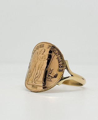 Bague en pièce de monnaie en or, création artisanale française