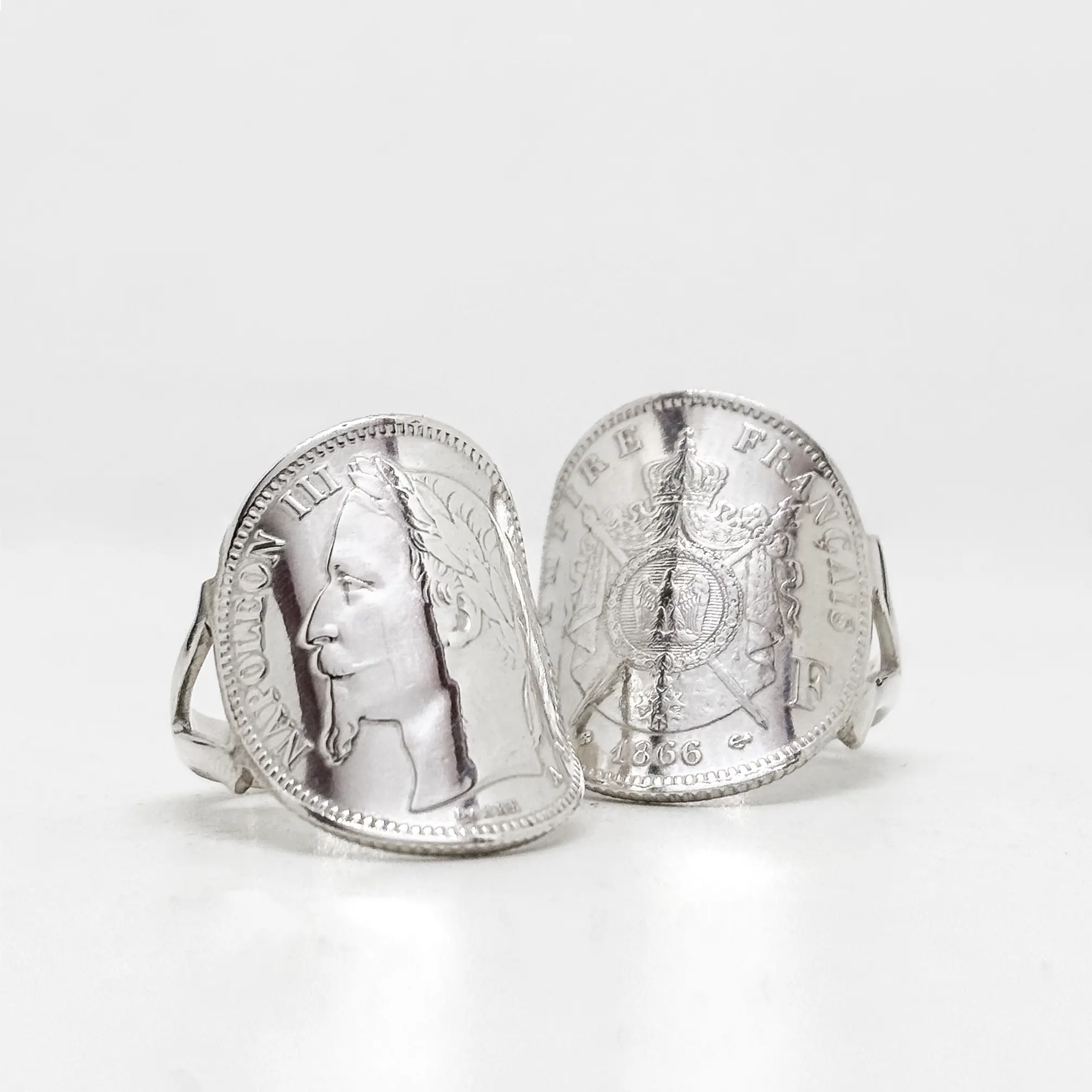 Bague 1 Franc Napoléon III - Cintrée Double Corps en argent