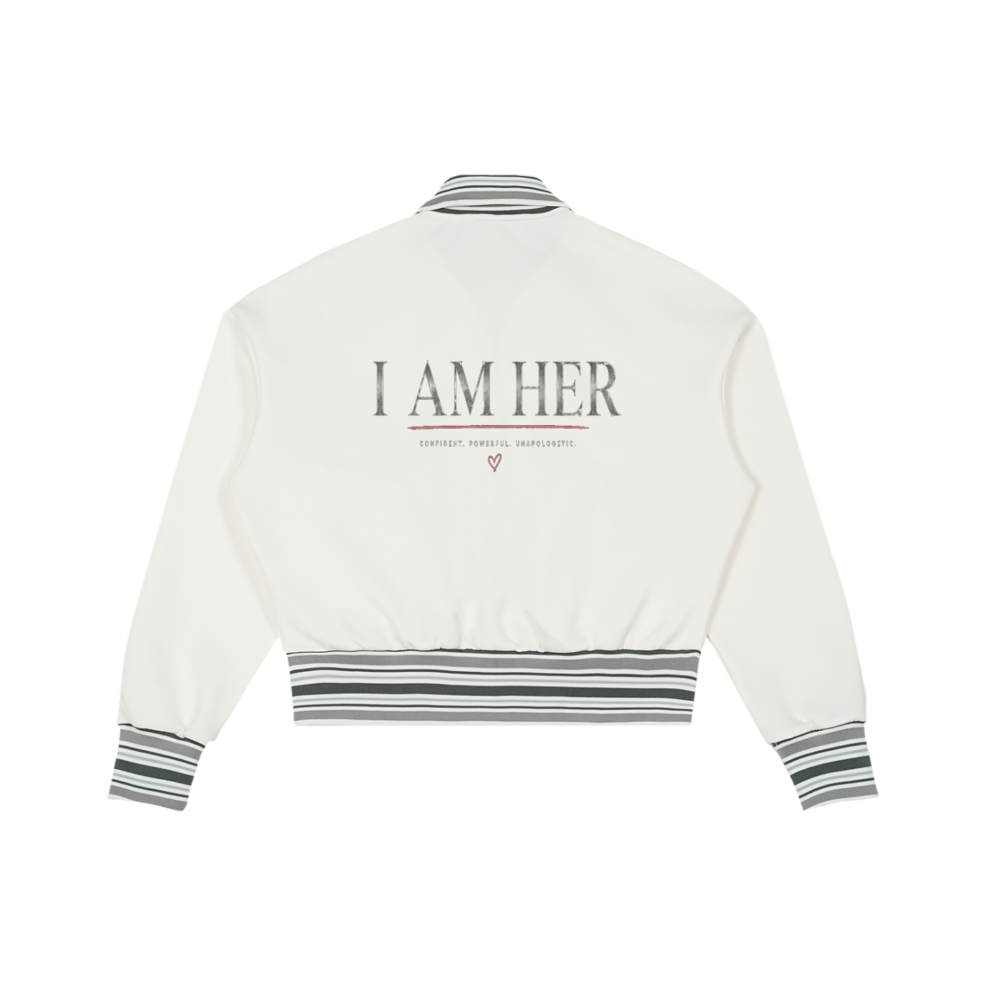 She Built Different-Striped Rib Collar Zip Jacket