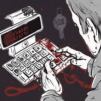 a bloody keypad with a person holding a
