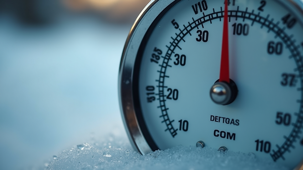 Close-up view of thermometer showing cold water temperature