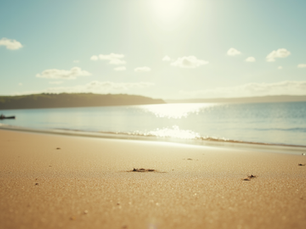 Eye-level view of Ayr Beach with golden sand and calm sea