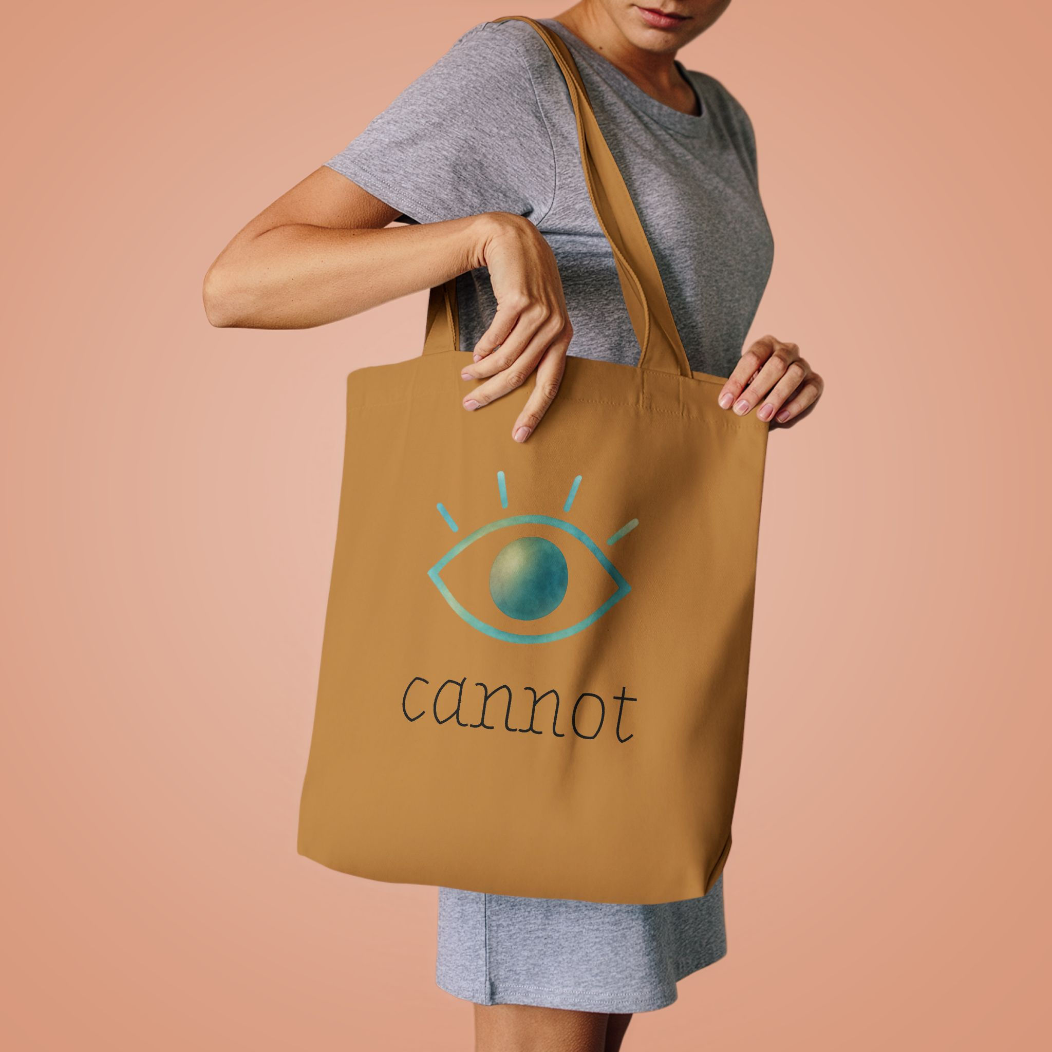 Eye Cannot Tote Bag, Watercolor Eye Pun Cotton Canvas Tote