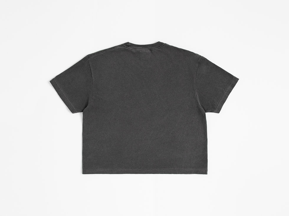Pepper gray boxy cropped tee with distressed white "HOWDY HUMILITY" text and two intertwined rope hearts, styled with gray fr
