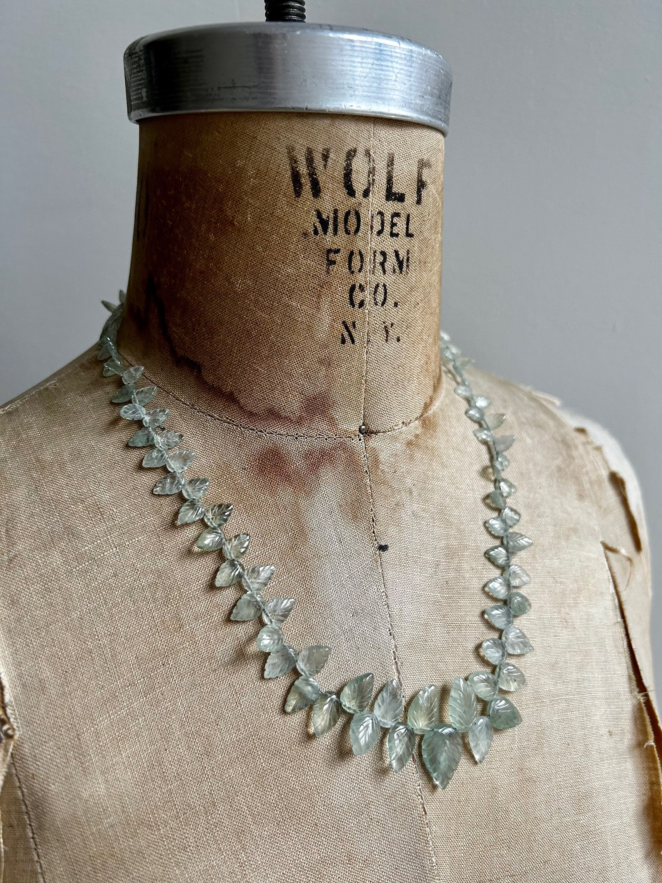 Mint Aquamarine Leaves and Sterling Silver Necklace