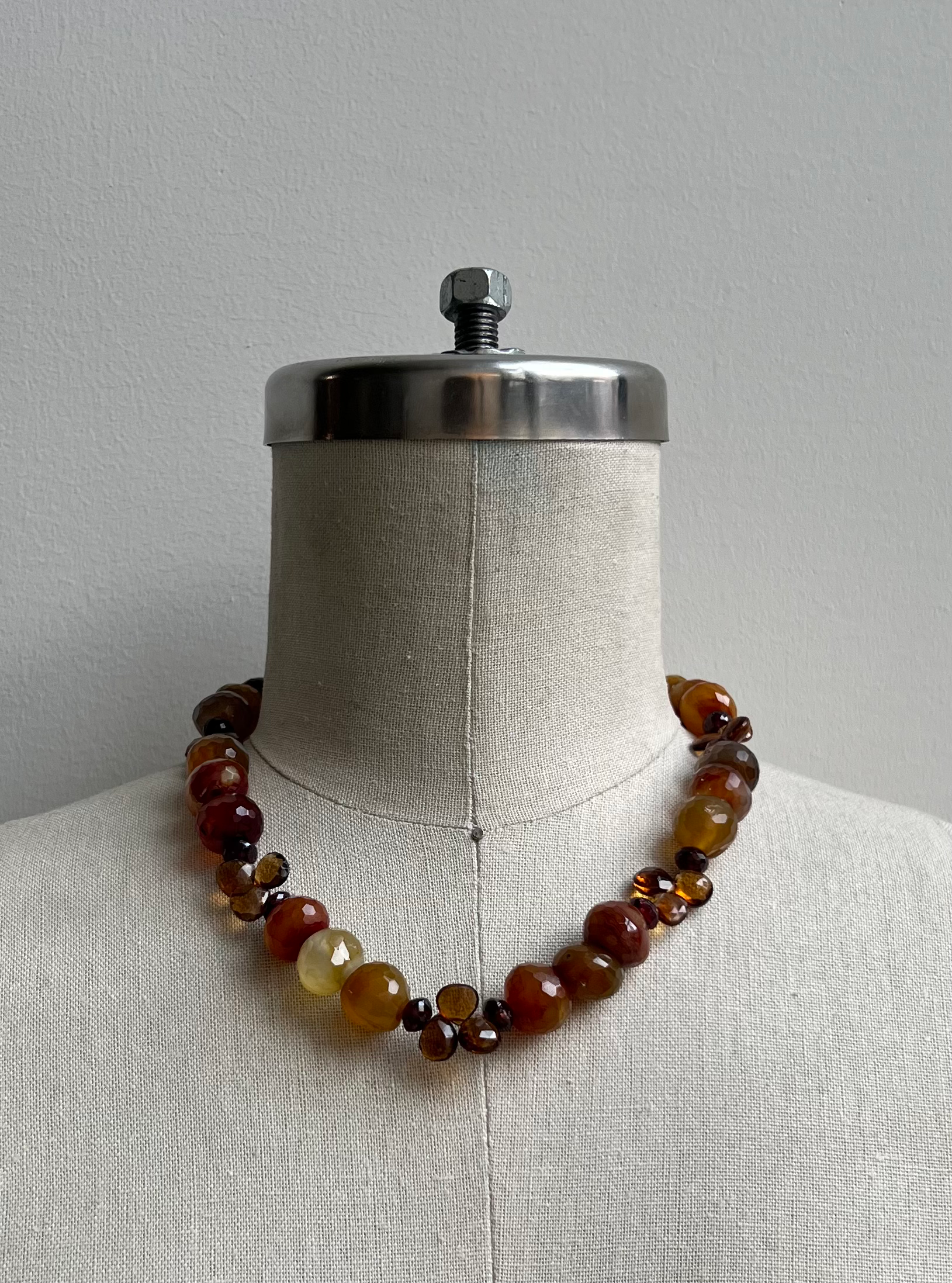 Faceted Carnelian and Citrine Briolettes with Rhodolite Garnets Necklace