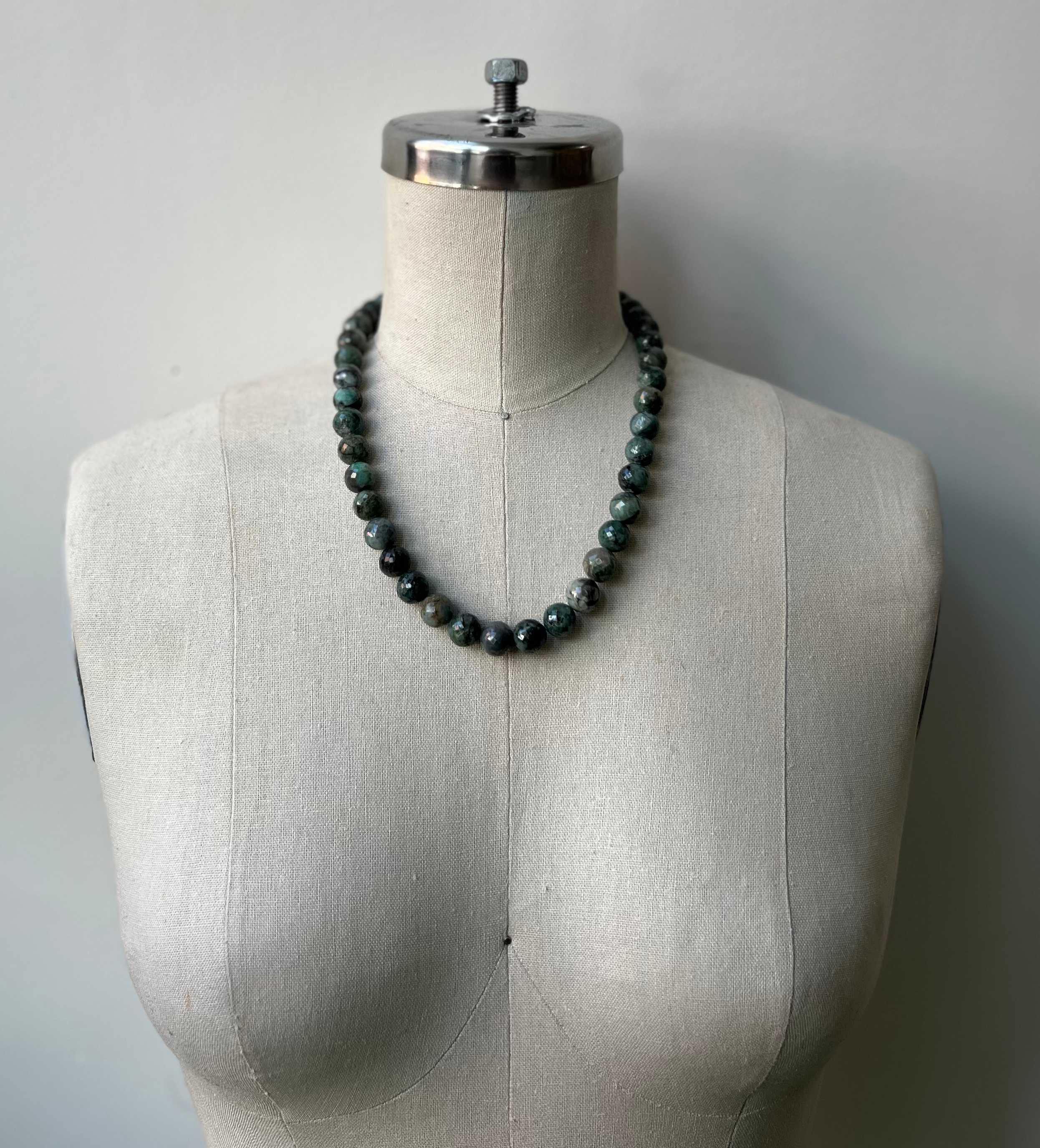 Faceted Emerald Round Necklace with Sterling Silver Beads and Clasp