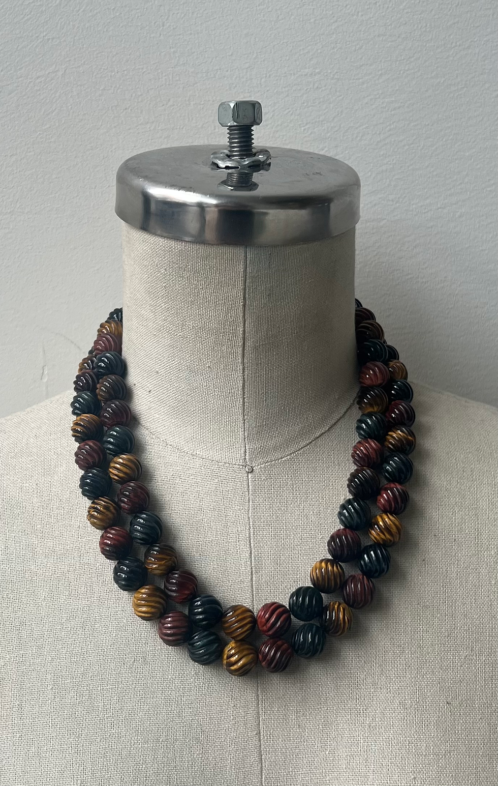 Two Strands of Black Gold and Red Tigers Eye Carved Melons Necklace