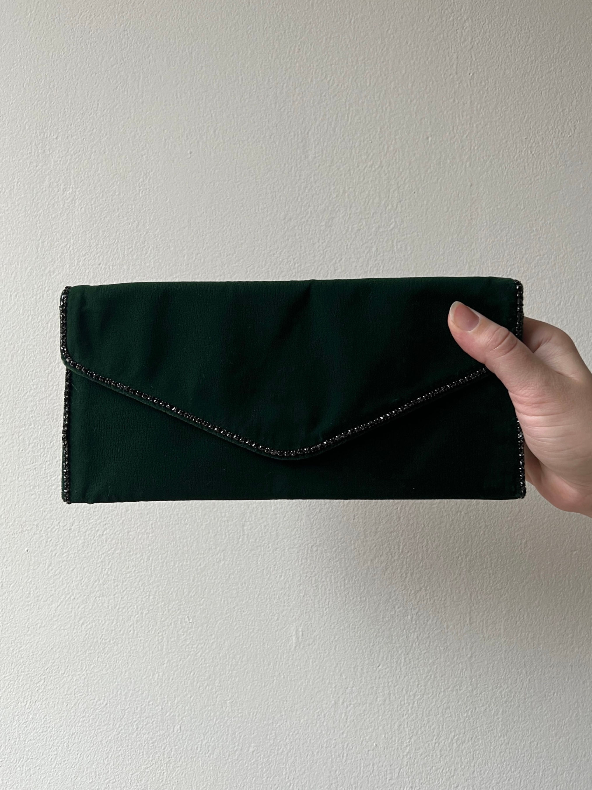 Judith Leiber Green Velvet Crystal-Embellished Clutch Bag