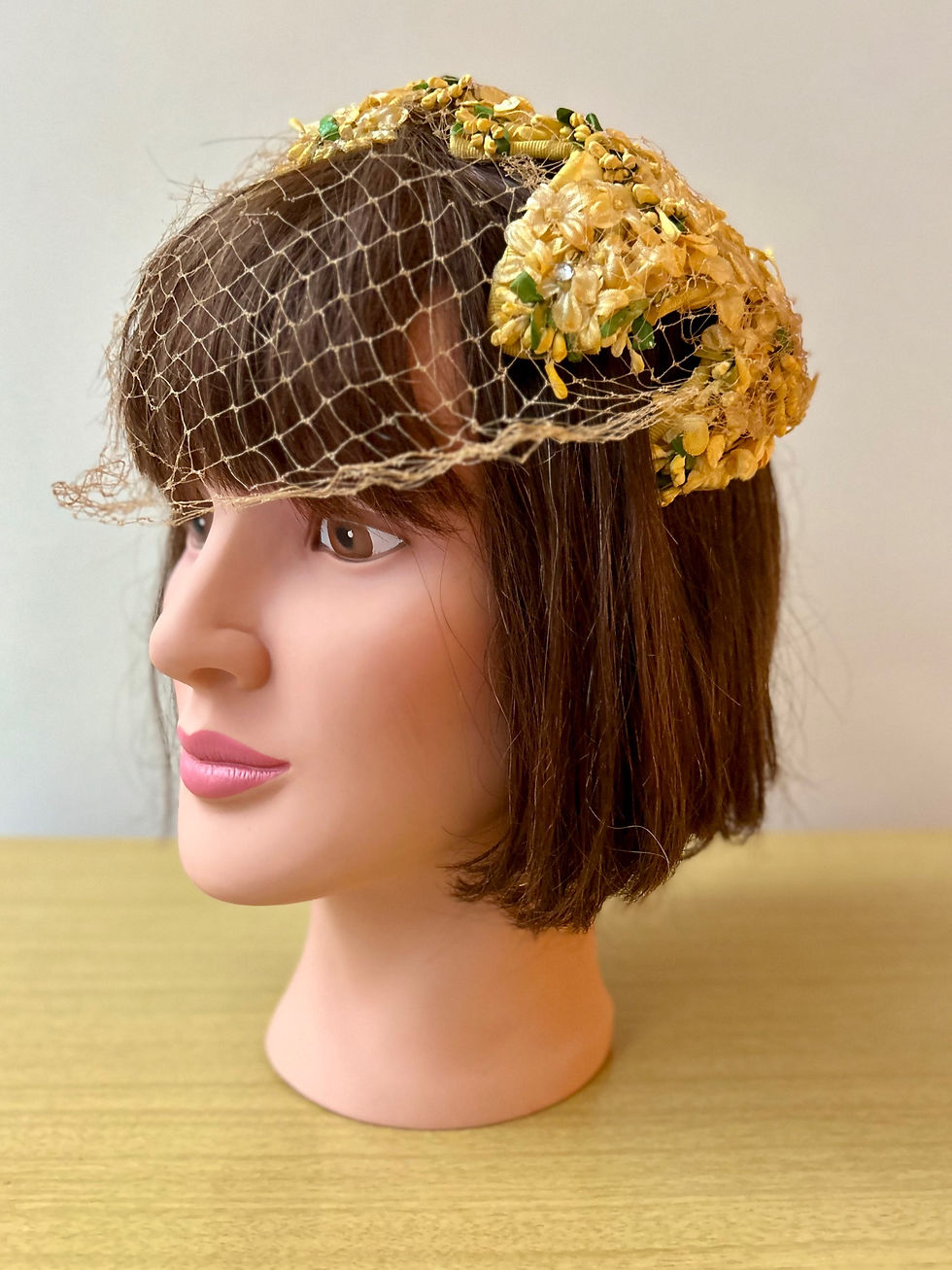 Vintage Yellow Flower Hat w/ Veil