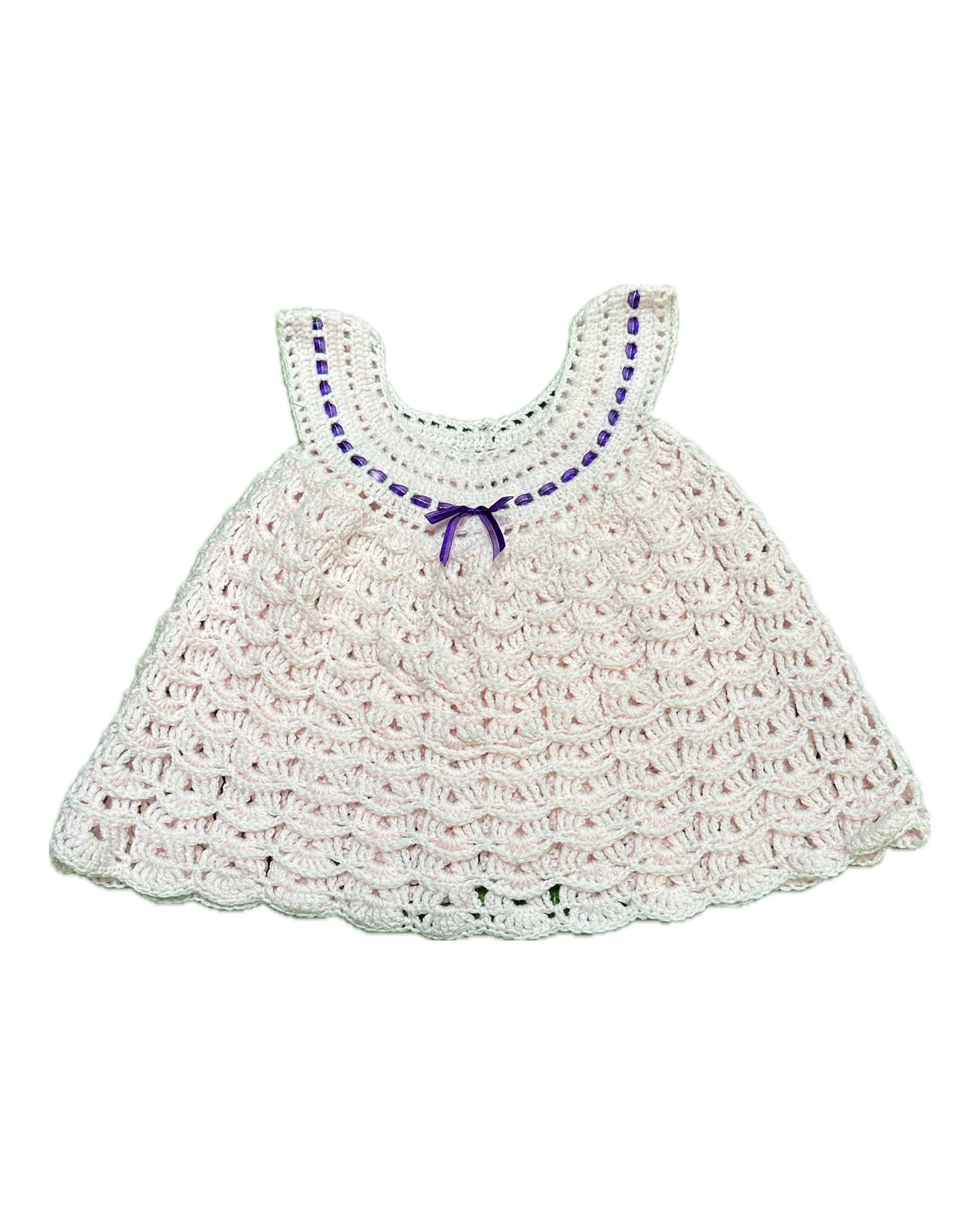 Vintage Handmade Pink Knit Dress/Long Too With Bow Accent Youth Size 2-3