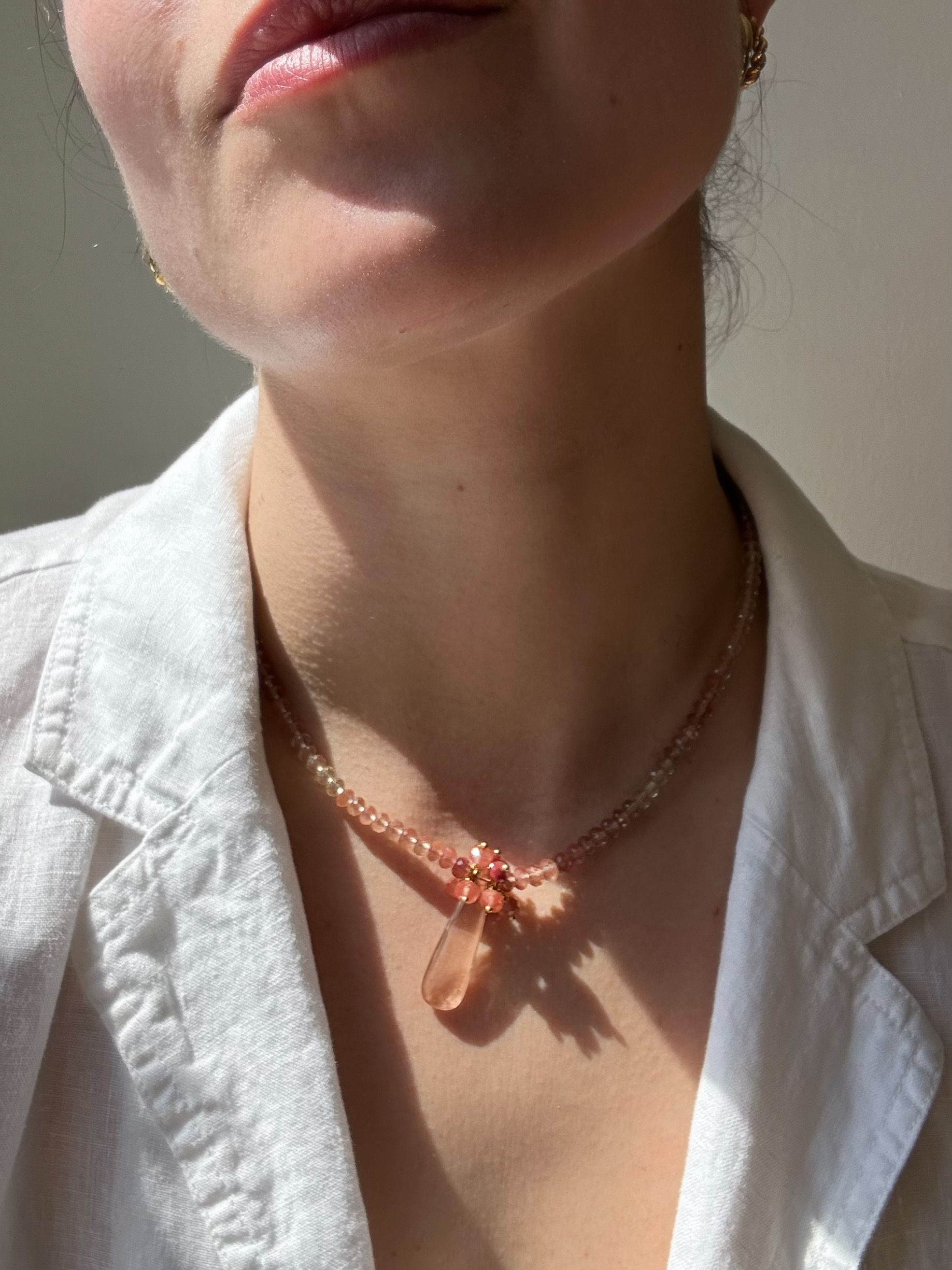 Sunstone and 18K Gold Drop Necklace