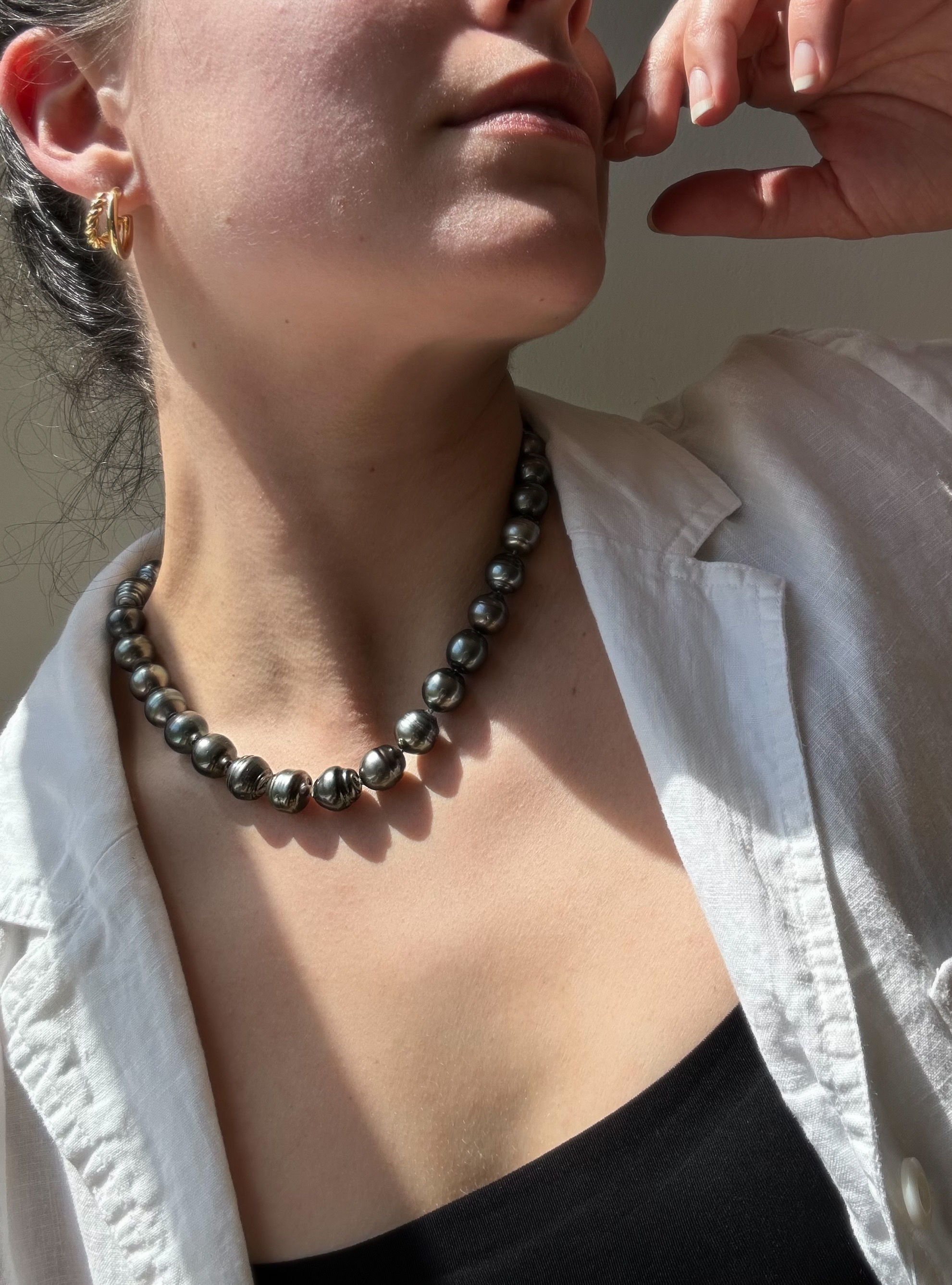 Black Tahitian Pearls and 18K Gold Necklace