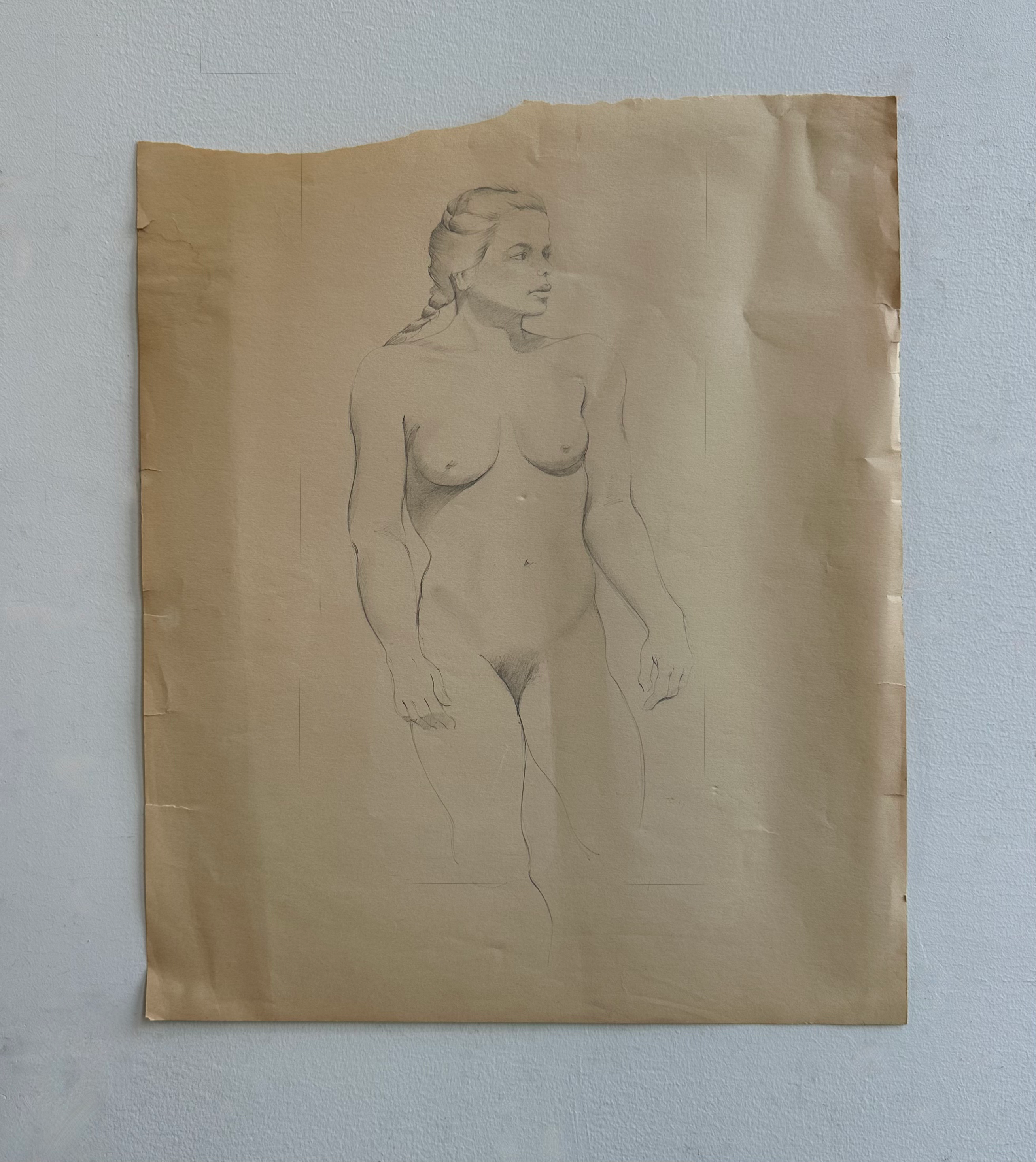 Vintage Sketch of Standing Nude Female Model