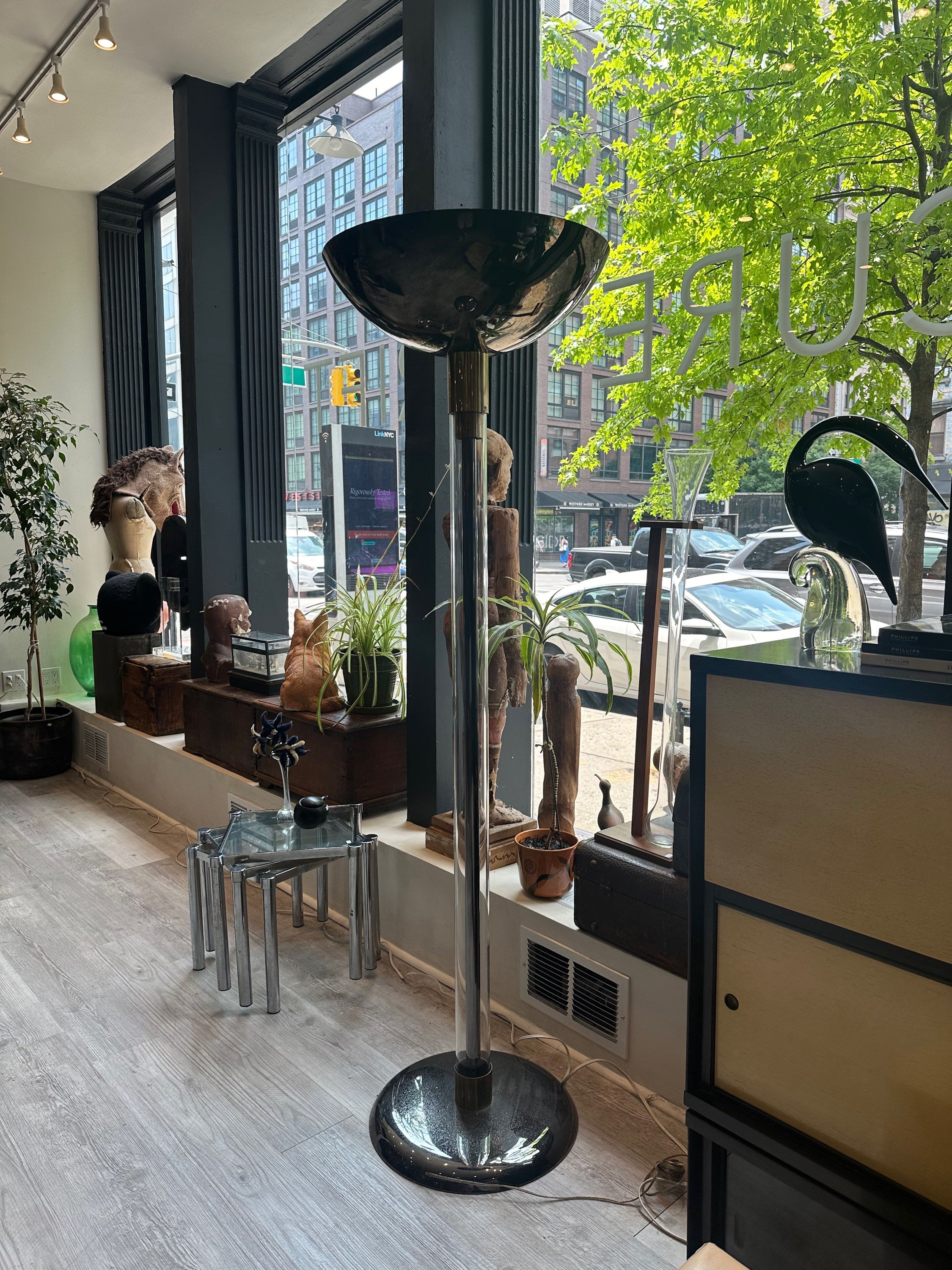 Karl Springer Lucite and Gun Metal Torchiere Floor Lamp