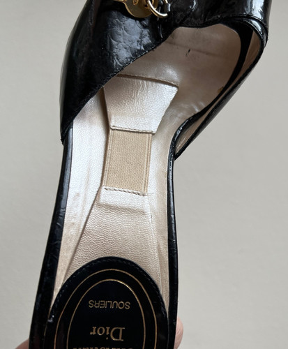 Y2K CHRISTIAN DIOR LOCK & KEY BLACK PATENT LEATHER STILETTO